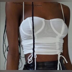 Princess Polly Mesh Bustier Crop Top in White Size XS